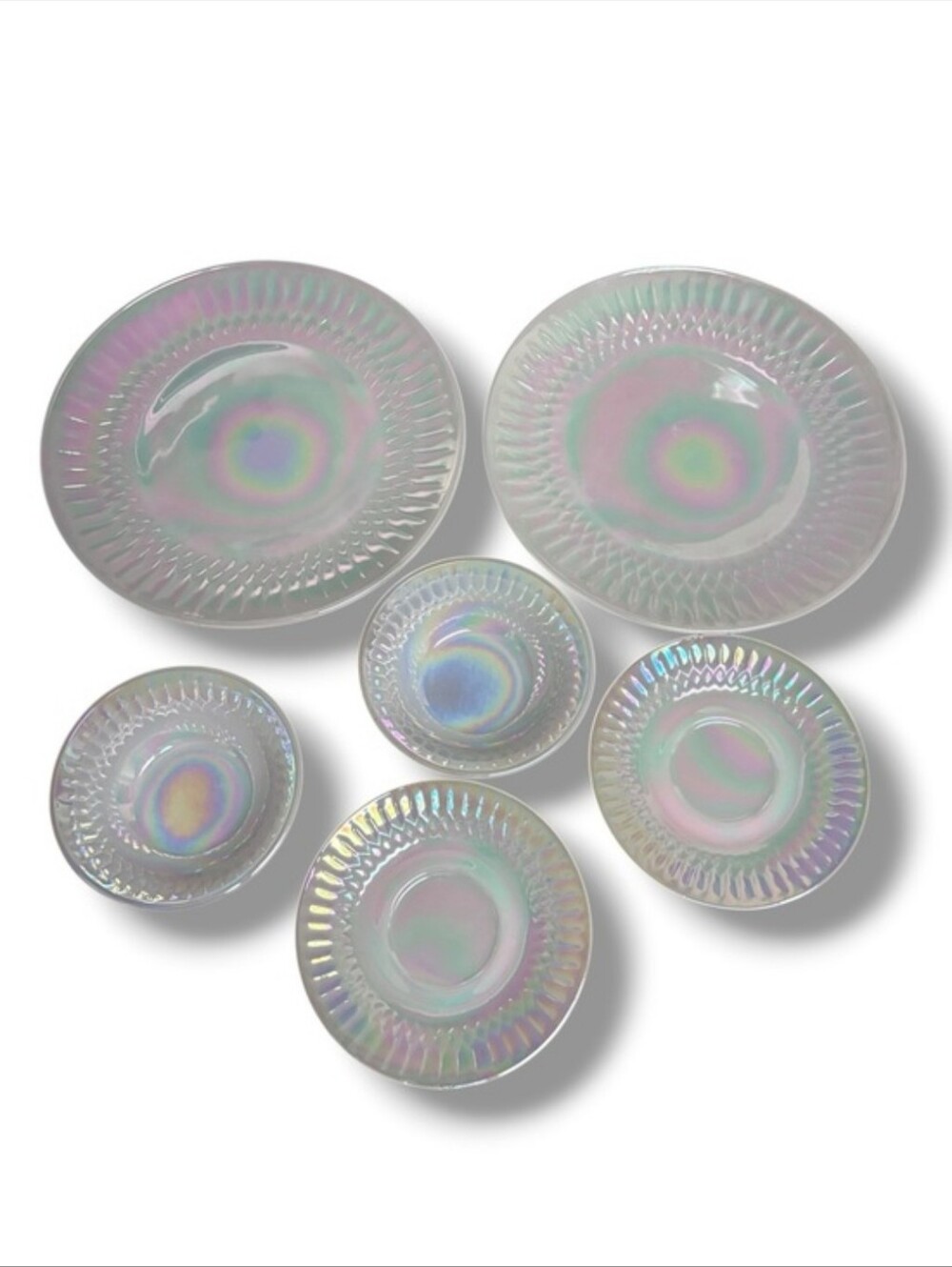 FEDERAL GLASS Moonglow Iridescent Dishes Set of Six VINTAGE